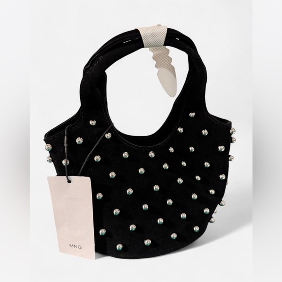 Mango Handbags - 🆕 Mango Mini Suede Like Studded Black Handbag with Strap